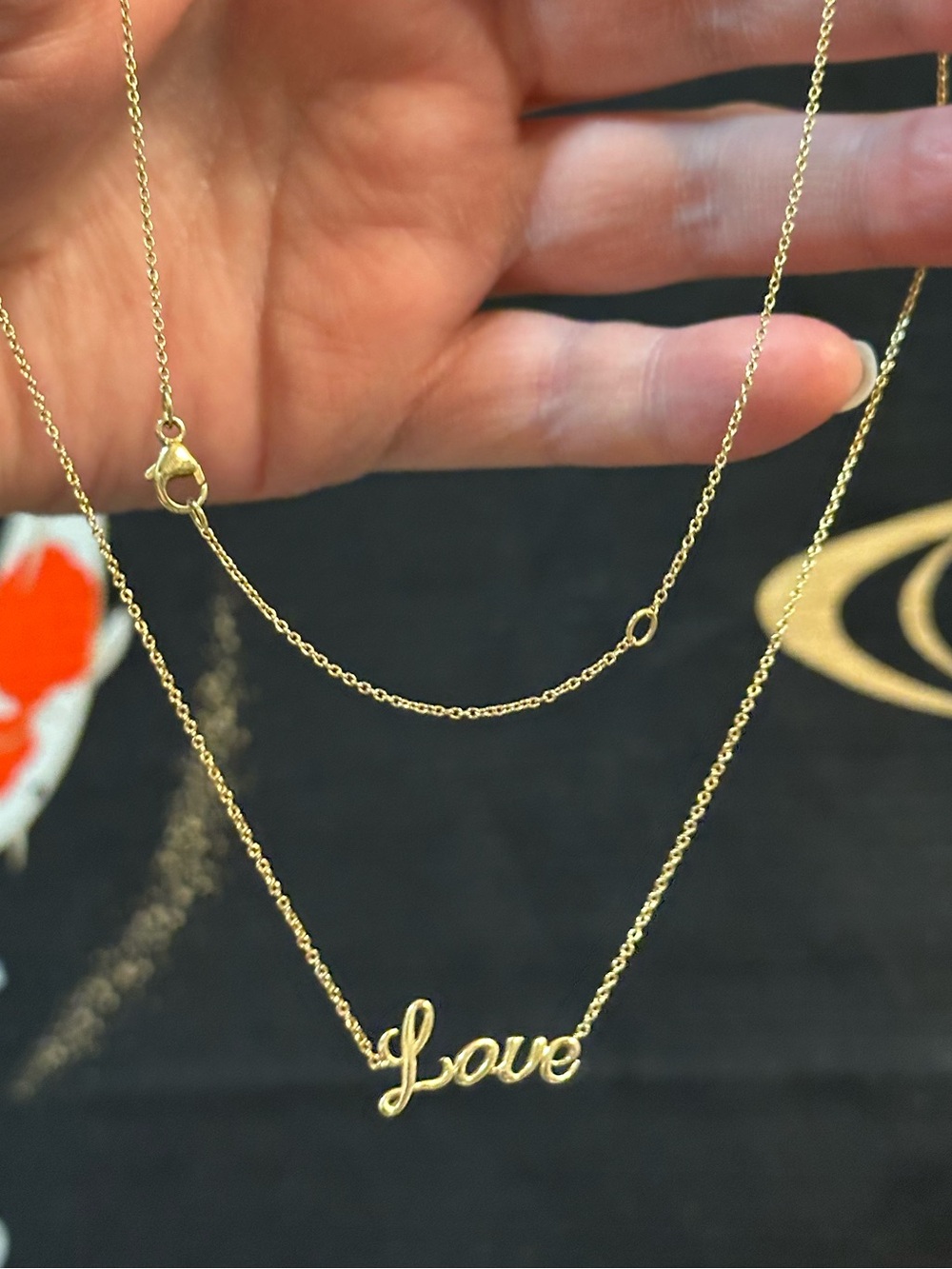 14K Solid Gold 'Love' Script Necklace 585 Adjustable 2.11 Grams